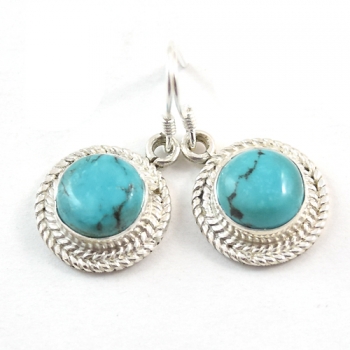 925 sterling silver blue turquoise Lazuli round stone earrings